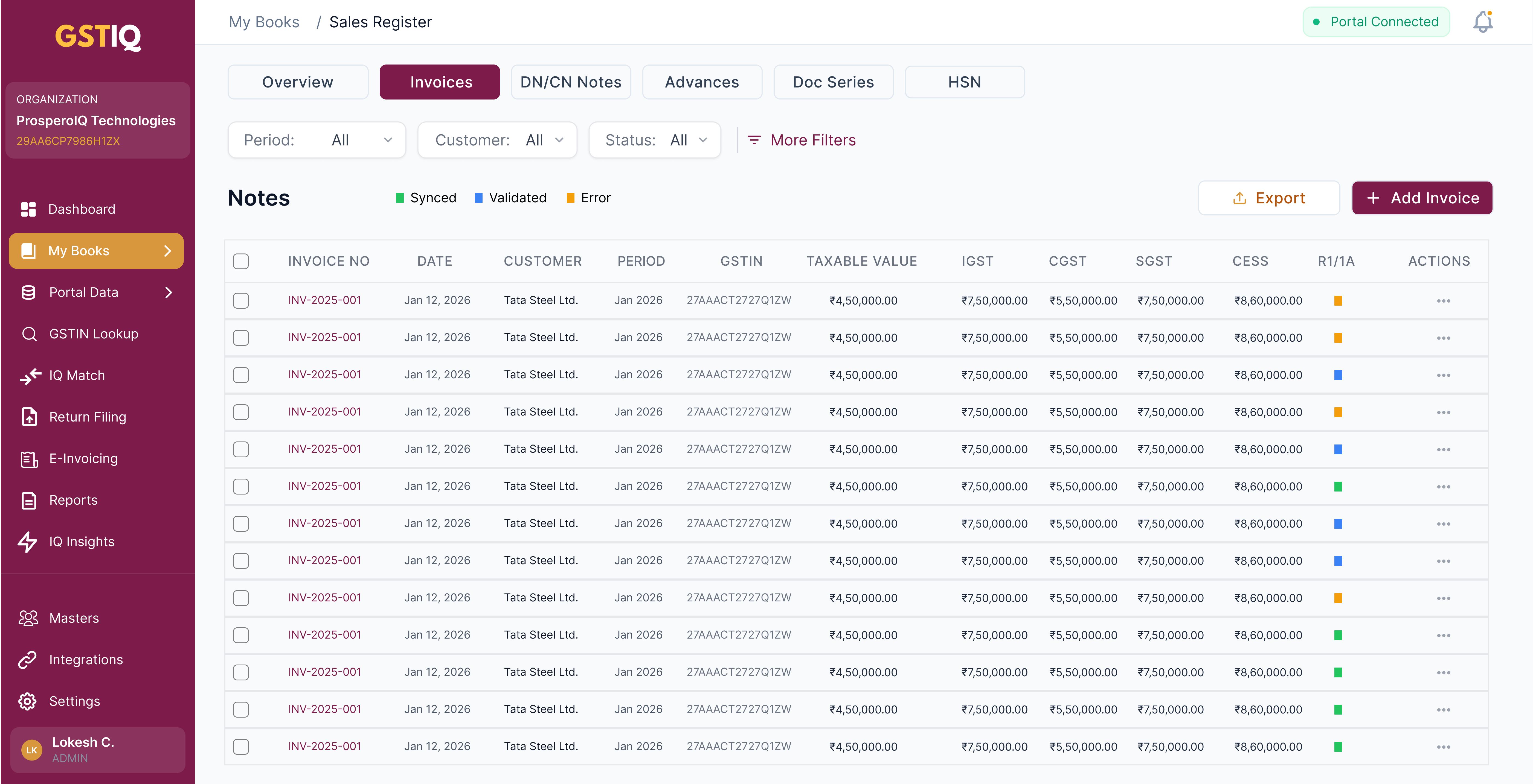 1-Click Filing dashboard